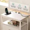 Houger laadstation, 27,6-inch stoffen lade aan de zijkant, tafel met USB-poort en stopcontact, nachtkastje in de slaapkamer, wit