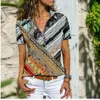 Designer Women's Fashion Casual T-Shirt 2024 Spring and Summer Bohemian Western Ethnic Zip Top Short Hleeve T-Shirt Women Slim Fit Printed Hip-Hop T-Shirti53o