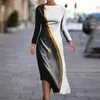 Casual Dresses For Women 2024 Summer Beach Plus Size Round Neck Long Sleeve Slim Irregular Hem 3d Printed Dress Holiday