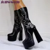 Boots Flame Sewing Decoration Back Zipper Boots Platform Chunky Heel Solid Stiletto Heel Pointed Toe Ankle 2022 Hot Sale Winter Shoes