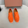 Casual Shoes Designer Sneakers Mocasines For Women 2024 Loafers Luxury Black Suede Leather Flats Woman Brand High Quality Orange