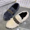 Casual Shoes Grey Women Flats Crystal Loafers Winter Warm Furry Driving Big Size 42 Espadrilles Black Creepers