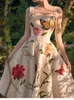 Sukienki swobodne UCXQ Style Fairy Style 3D Haftowa druk Kamisole Sukienka Elegancka morela bez rękawów Long 2006 Kobiety 2024 Wiosna lato 7896