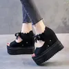 Chaussures décontractées compensées européennes avec sandales à talons hauts Muffin fond épais bouche de poisson augmentation interne bottes Cool pour femmes