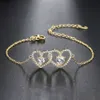 Pulseira feminina vazada em formato de coração duplo cheia de zircônia, joias criativas e versáteis mais vendidas