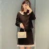 Women's Jackets designer brand Miu Black Short Coat Hook Flower Doll Neck Thick Tweed Cardigan Set Small Top Winter New WQ3P