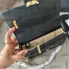 Damen Lambskin Doppelte kleine Kugeln Schwarze Brieftasche auf Kettenbeutel Telefonkarte Halter Multi -Pochette Gold Metall Hardware Matelasse einstellbare Gurthandtaschen Geldtaschen 19cm