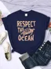 Women's T-Shirt Respect The Ocean Green Turtle Cotton T-shirt suitable breathable all math short sleeved oversized casual T-shirt top tier clothing 24322