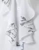 Женские футболки, элегантная блузка с оборками, топ с длинными рукавами и буквенным принтом, весна/лето 2024, последняя универсальная рубашка с v-образным вырезом