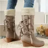 Stiefel Ladies Wedge Heels Stiefel Plus Size 2022 Frauen Mittelkalb Stiefel Frauen Winterschuhe warme Baumwollschuhe Schneestiefel Knie hohe Stiefel