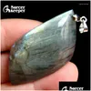 Pendant Necklaces High Quality Big Natural Blue Flash Labradorite Stone Beads Pendants Wholesale Bijoux Necklace For Mens Jewelry Drop Ot9Il