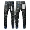 Män jeans lila lös hög jean rippade high street retro färg spot lapp hål denim streetwear fötter mikrobyxor