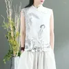 Etnik Giyim 2024 Geleneksel Harajuku Gilet Ulusal Çiçek Baskı Pamuk Keten Yelek Çin Tang Takımı Vintage kolsuz ceket