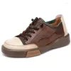 Scarpe casual Scarpe basse da donna in pelle con tacco basso morbido Marrone fatte a mano autentiche 2024 stringate