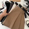 Skirts Streetwear Women Belt A-line Folds High Waist Solid Color Pleated Korean Style Anti-emptied Mini Skirt Summer Dropship