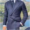 Abiti da uomo Blazer Blu scuro Abiti formali da uomo Business Slim Fit Smoking su misura per la festa 2 pezzi Costume di moda maschile 2023 Drop Deliver Ott4V