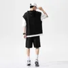 Summer Mens Stor storlek Sports Suit Dreable Casual Wear Wild High Street Chic Fake Twopiece Tshirt Simple Shorts 240312