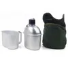 Garrafas de água 1l kit cantina militar portátil copo alumínio conjunto fogão madeira com saco capa náilon para acampamento caminhadas mochila