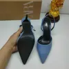 Billig butik 90% rabatt i grossist ZA 2024 Summer Womens Shoes Blue Denim pekade High Heel Slim Sandals Wrapped Back Hollow Muller