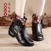 Boots Maogu Printed Genuine Leather Ankle Boot Vintage Booties Ladies Shoes Woman 2023 Red High Heel New In Retro Bohemian Women Boots