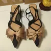 Billig butik 90% rabatt i grossist ZA2024 High Heels Womens Shoes Bow Korean Edition Colored Point Back Strap Muller Heel Sandals