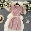 Work Dresses Pink Sweet Short Sleeve Shirt Top Mini Skirt Two Piece Sets Ladies Fragrant Suits Summer Outfits Women