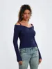 Damenpullover, schulterfreier Damenpullover, kalter Button-Down-Crop-Top, Y2k-Strick, Herbst