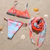 Costumi da bagno da donna Stampa tie-dye Sling Bikini Costume da bagno sexy con coulisse Perizoma in rete Cover-up Tre pezzi Donna Y2K Costume da bagno da spiaggia Bikini Set