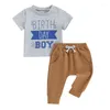 Комплекты одежды Carolilly, летняя одежда для маленьких мальчиков, футболка, топ с короткими рукавами, пуловер с буквенным принтом, карманные брюки для именинника, 2 шт.