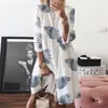 Casual Dresses Vintage Boho Palm Leaf Print Butterfly Women's High midja O Neck Big Hem Cotton Line Loose Short Robe Ladies 5xl