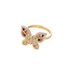 Anillo de mariposa de cobre de moda con piedra de circón, anillo de banda de oro rosa para unisex, regalo de Pascua