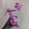 2024 Purple Mirror Sandal Cankle Snake Strass Dress Designers Shoes