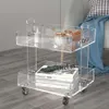 (flat Packaging) ONELUX Original Acrylic Side Table, Transparent with Wheels, Rolling Storage Cart, Bedside Table -41x34x48h Cm