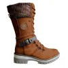 Boots 2023 Femmes d'hiver Boucle dentelle en dentelle tricotée Midcalf Bottes Bottes à talon bas