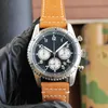 Des hommes de montre de quartz montrent des montres chronographes 46 mm Hardlex Auto Date Multifonction Design Watch Cowhide Strap Mens Wristwatch Montre de Luxe