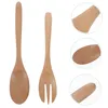 Forks Salad Wooden Spoon Utensils Smooth And Fork Silverware Tableware Cooking Household Servers