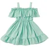 Girl Dresses Born Summer Princess Dress Casual Children Costume Toddler Baby Solid Color Halter Off-the-shoulder Girls Clothes