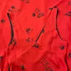 Vestido largo sin mangas con estampado floral rojo de seda de la marca USA Fashion para mujer