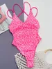 Costumi da bagno da donna Bikini con stampa leopardata rosa Costume da bagno con fascia incrociata sul retro Monokini monopezzo Trend Costume da spiaggia per donna Costumi da bagno bikini