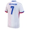 Francês 2024 Euro Cup Home Away Jersey MBAPPE camisas de futebol DEMBELE COMAN SALIBA KANTE Maillot de foot Benzema Griezmann fãs jogador camisa de futebol homens crianças uniformes