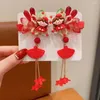 Haaraccessoires Bloem Kinderen Rode Haarspeld Doek Kwastje Oude Stijl Meisje Strik Chinese Jaar Hoofddeksels Baby