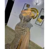 الحجم العربي بالإضافة إلى Aso Ebi Gold Gold Luxurious Mermaid Crystals Beraded Prom Dronts Ocn Drons