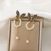 Boucles d'oreilles VIVILADY en alliage de perles, chaîne avec pompon, nœud papillon noir, bijoux pour femmes, mode Simple, doux, cadeau de fête, vente en gros