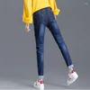 Pantalones vaqueros de mujer primavera otoño lápiz Casual cintura alta Denim Harem Pantalones Vintage encaje hasta talla grande 26-34 pantalones Vaqueros elásticos