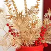 Faux Floral Greenery 3/5Pcs Golden Artificial Flowers Bouquet for Home Decor New Year Christmas Party Decoration DIY Vase Ornaments Plant Accessories Y240322