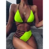 2021 European and American Foreign Trade New Split Triangle Multi Rope Hollow Leopard Pattern Bikini Swimwear Bikini Women's Swimwear