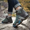 Fitness Shoes Winter Outdoor High-Top PU Leather Hiking Non-Slip Wear-Resistant Plus Fleece Warm Waterproof Trekking For Men