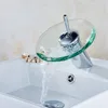 Badezimmer-Waschtischarmaturen Big Deal Wasserfall-Waschtisch-Mischbatterie Wasserhahn mit poliertem Glasrand und Wassereinlassrohr