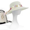 Cappelli a tesa larga Estate all'aperto imitato paglia sole lungo nastro floreale berretto bowknot per le donne cappello da spiaggia da viaggio cappelli panama boemia