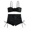 Dames Badmode 2024 Hoge Taille Bikini Bloemen Badpak Met Shorts Trekkoord Twee Stukken Badpak Zwarte Braziliaanse Bikini